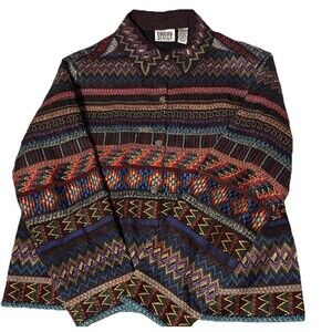 Chico's Design Women's Boho Multi-Color Embroidered Jacket Aztec Southwest Med